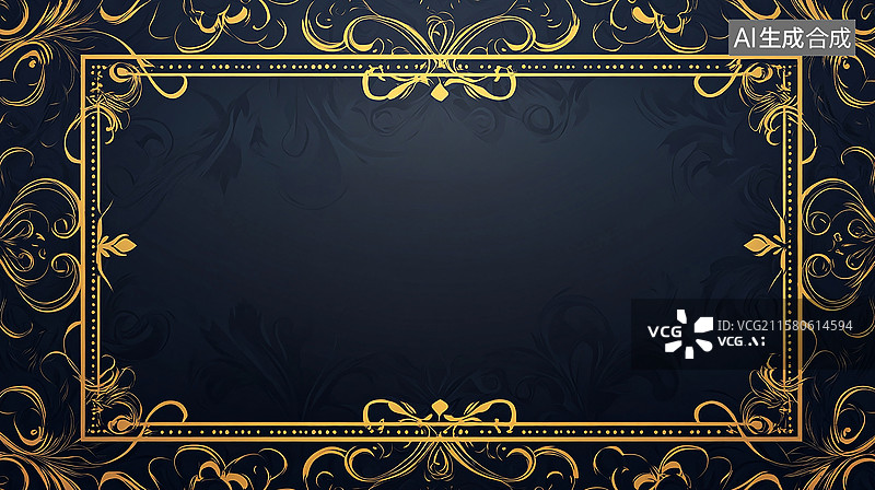 【AI数字艺术】抽象复古金边花卉背景框架图片素材