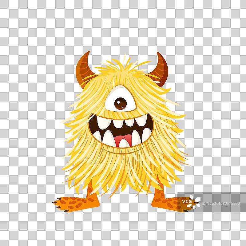 可爱的卡通毛茸茸怪兽带角的剪贴画图片素材