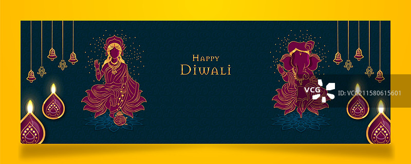 拉克希米女神和甘尼许神的横幅图片素材