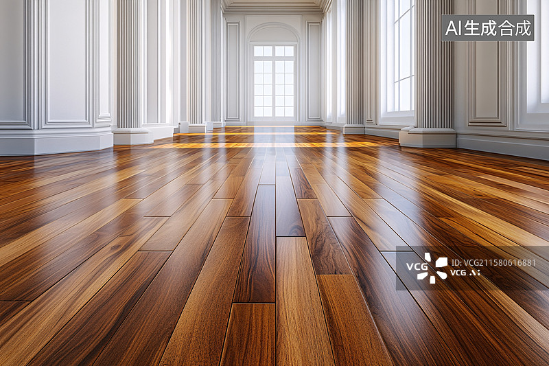 【AI数字艺术】宽敞明亮的木地板室内空间图片素材