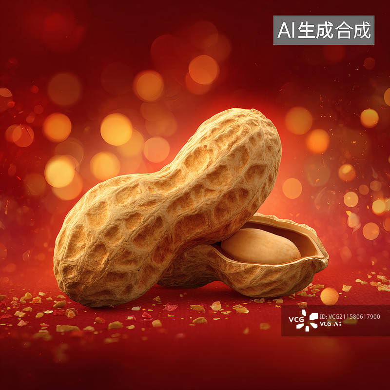 【AI数字艺术】红色背景上的花生图片素材