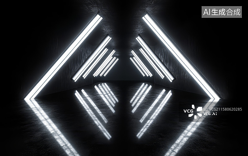 【AI数字艺术】霓虹灯管构成的对称几何图案图片素材