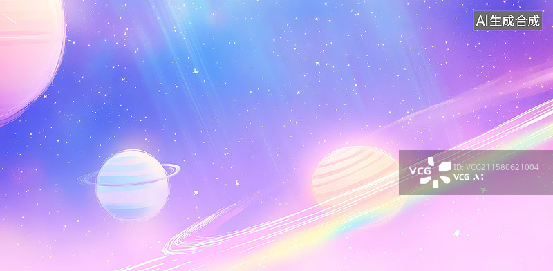 【AI数字艺术】梦幻宇宙星环与行星图片素材