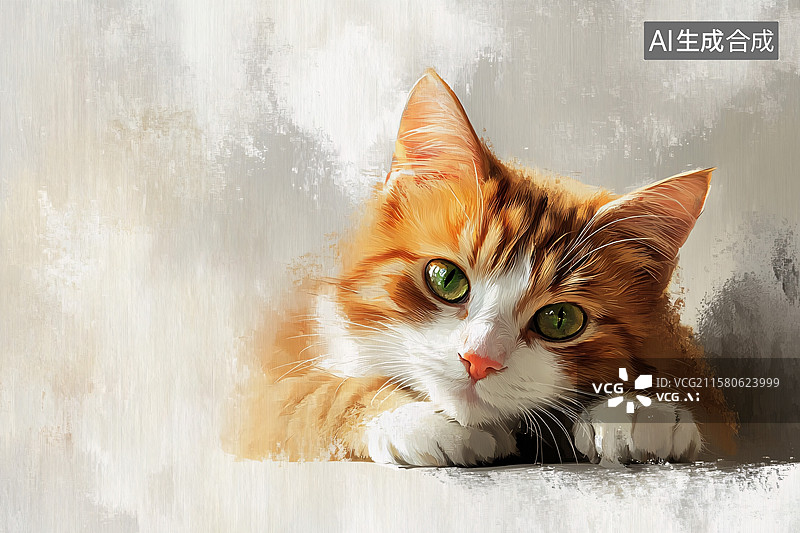 【AI数字艺术】慵懒的橘白猫咪插画图片素材