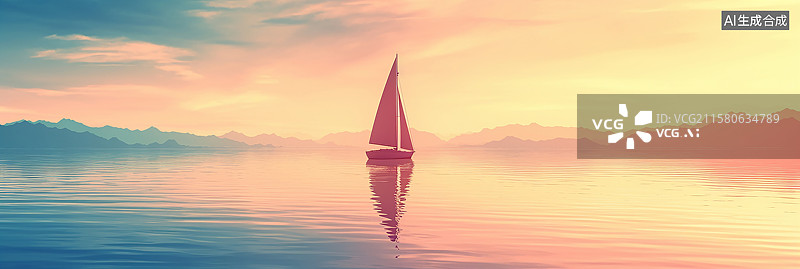 【AI数字艺术】日落时分海面上帆船图片素材