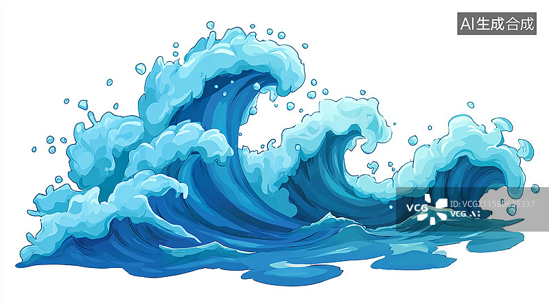 【AI数字艺术】卡通风格的海浪浪花飞溅图片素材