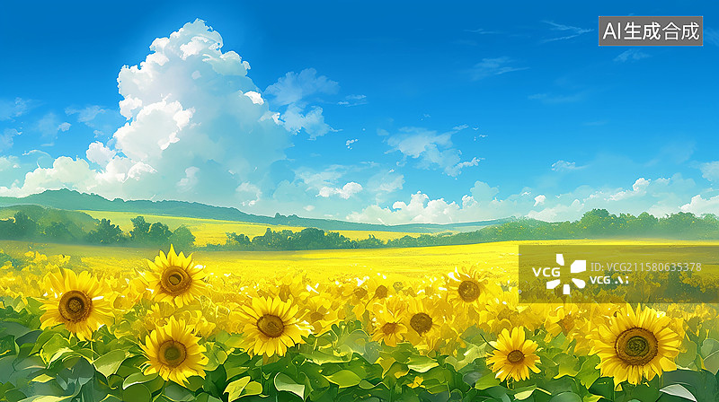 【AI数字艺术】金色田野的向日葵花海图片素材