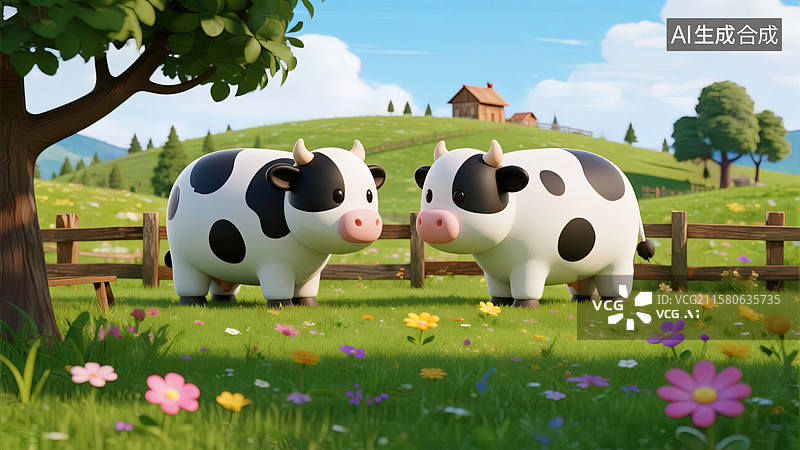 【AI数字艺术】萌牛乐园的田园牧歌图片素材
