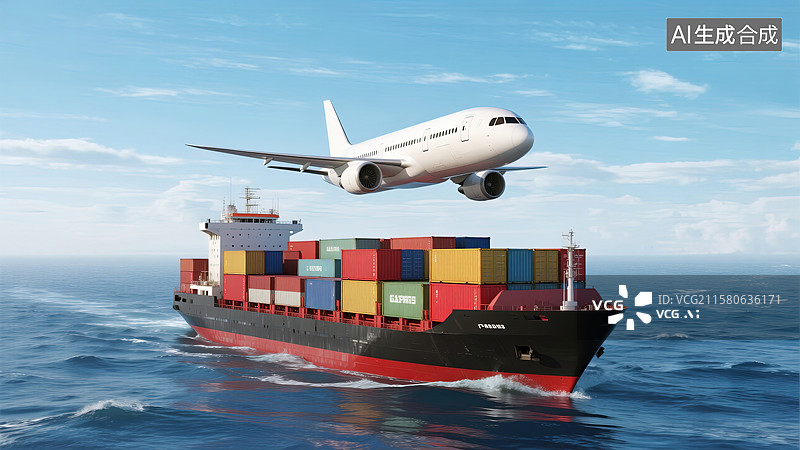 【AI数字艺术】海陆空联运的繁忙景象图片素材