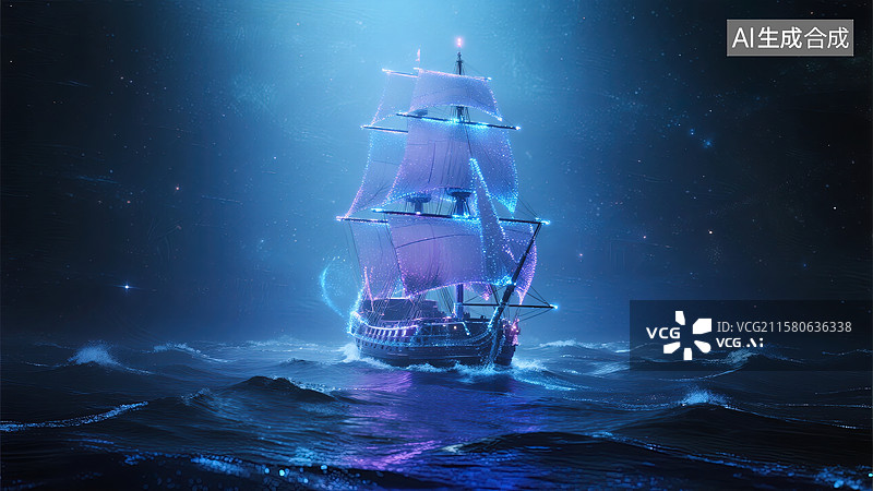 【AI数字艺术】波涛上的奇幻航行图片素材