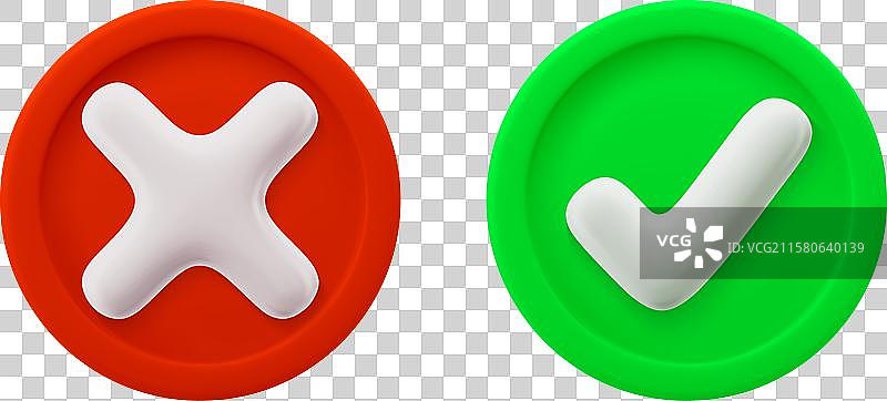 白色的“是”和“否”3D图标，带有交叉符号图片素材