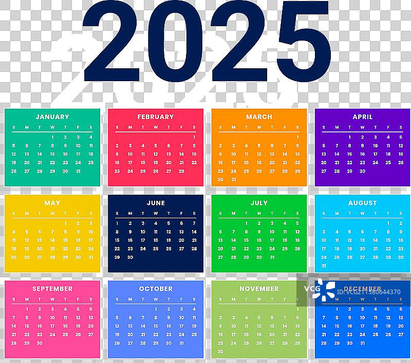五彩缤纷的2025年办公室年度日历模板图片素材