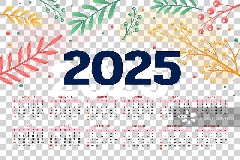 装饰性2025年英文日历模板图片素材