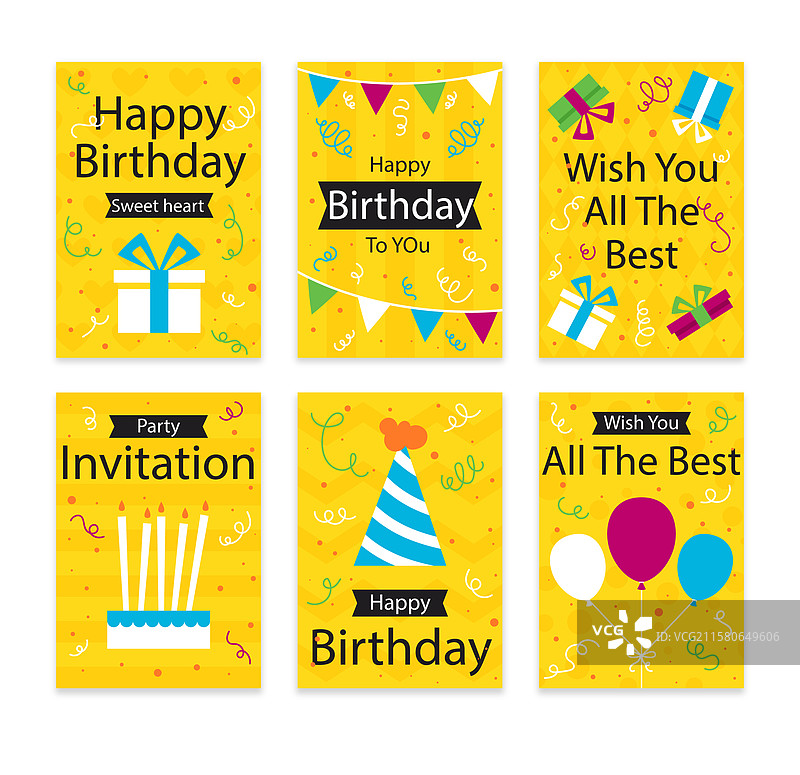一套黄色生日卡片图片素材