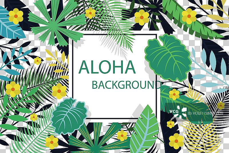 阿罗哈背景，配有黄色花朵和叶子图片素材