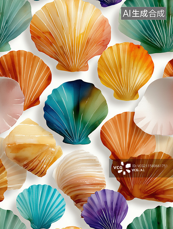 【AI数字艺术】贝壳插画无缝背景图案图片素材