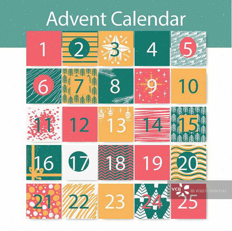 绿色、红色和黄色调的降临日历图片素材