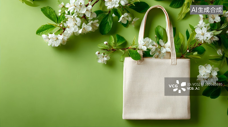 【AI数字艺术】环保购物袋，绿色图片素材