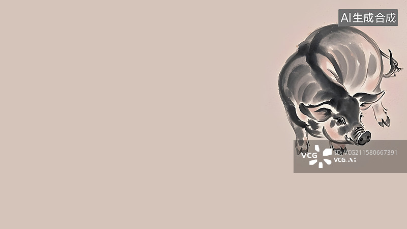 【AI数字艺术】水墨画生肖猪右上图片素材