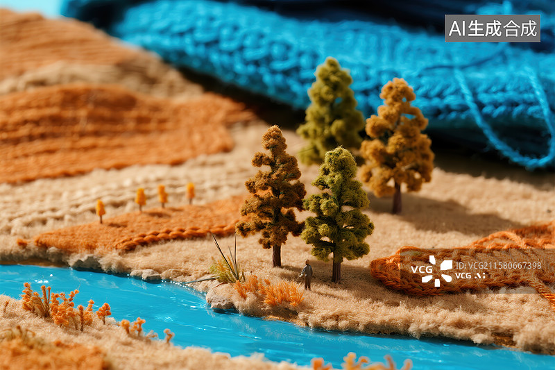 【AI数字艺术】微缩秋季河岸景观模型图片素材