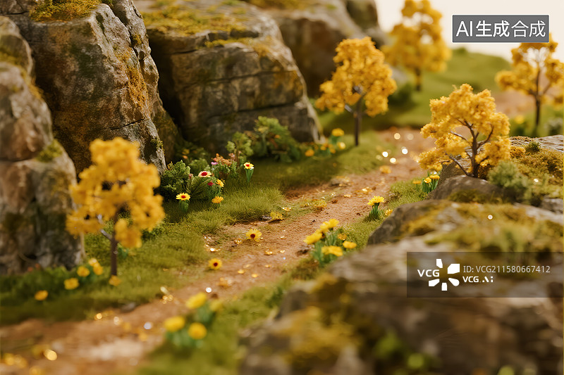 【AI数字艺术】微缩秋季河岸景观模型图片素材