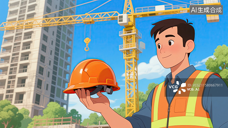 【AI数字艺术】男人，安全帽，安全生产月，工地作业，扳手图片素材