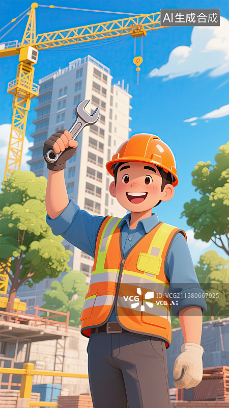【AI数字艺术】男人，安全帽，安全生产月，工地作业，扳手图片素材
