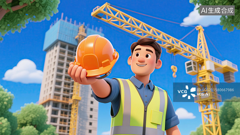【AI数字艺术】男人，安全帽，安全生产月，工地作业，扳手图片素材