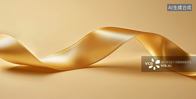 【AI数字艺术】金色丝带在柔和背景上的优雅曲线图片素材