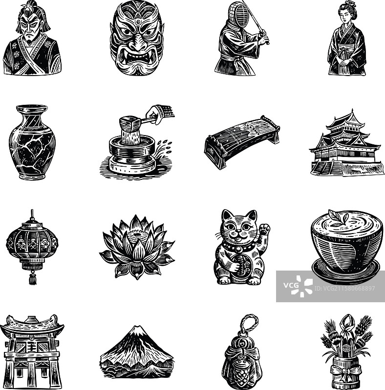 复古风格的日本传统文化系列图片素材