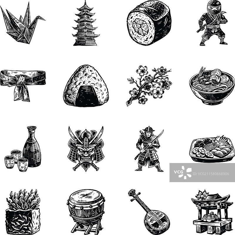 复古的日本食品和习俗图片素材