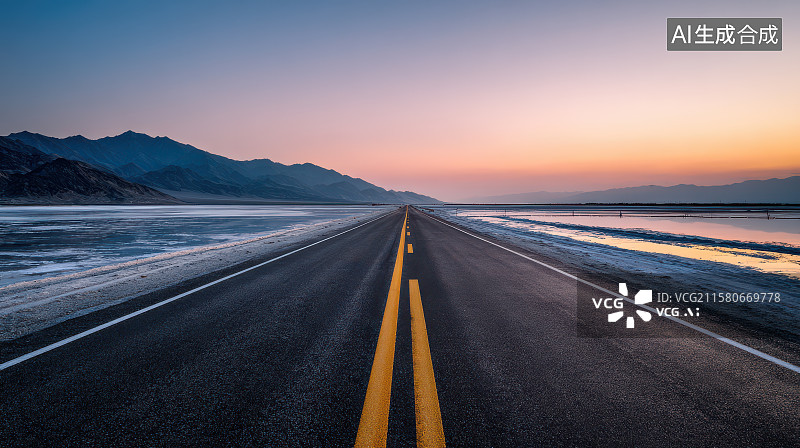 【AI数字艺术】盐湖天路・黄昏漫旅图片素材