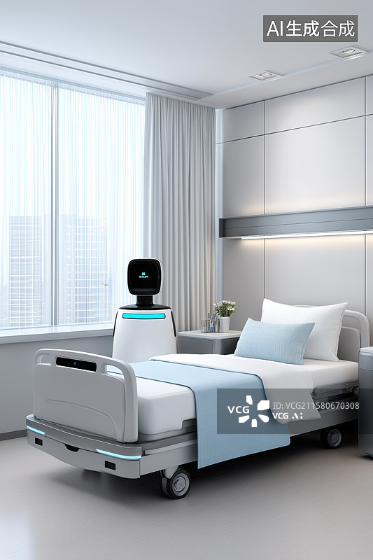 【AI数字艺术】现代化医院病房配备智能机器人图片素材