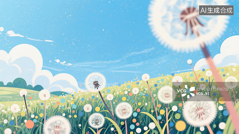 【AI数字艺术】春天蒲公英花朵插画图片素材