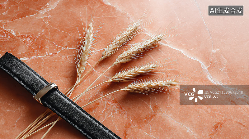 【AI数字艺术】麦穗与皮革卷轴的静物组合图片素材