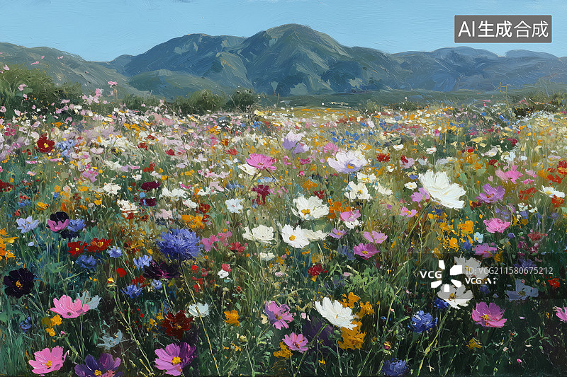 【AI数字艺术】漫山的格桑花油画图片素材