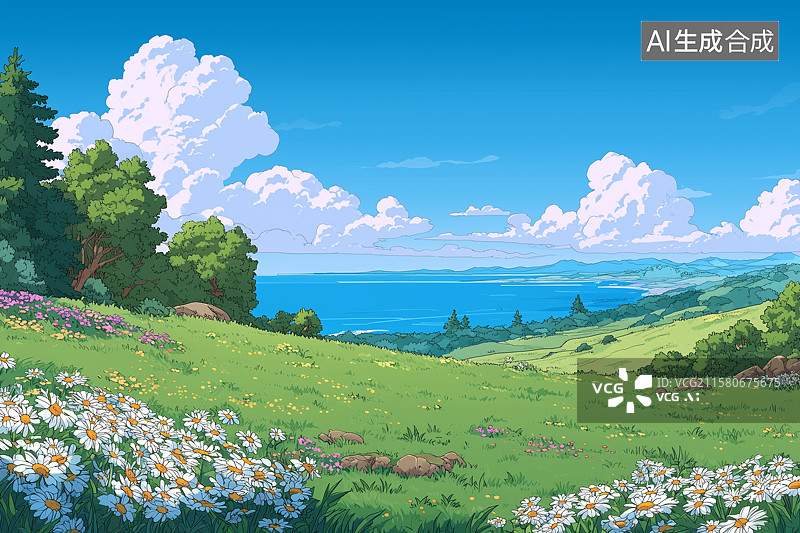 【AI数字艺术】海边鲜花草地图片素材