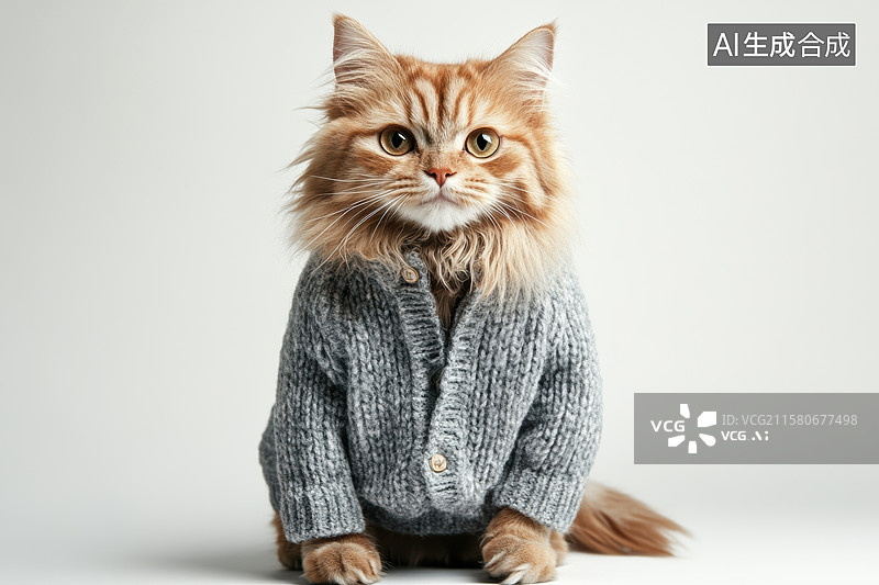 【AI数字艺术】穿衣服的长毛猫图片素材