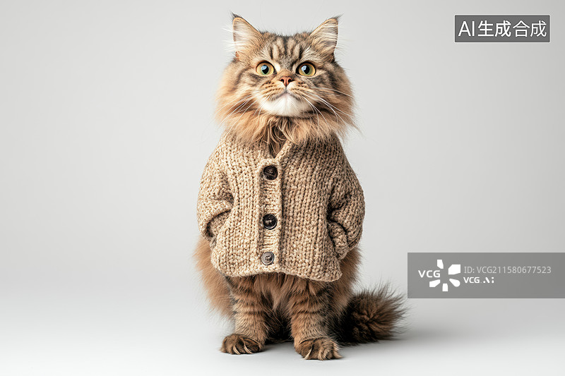 【AI数字艺术】穿衣服的长毛猫图片素材