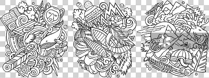 阿拉斯加卡通涂鸦设计集图片素材