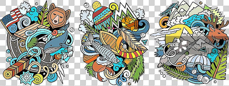 阿拉斯加卡通涂鸦设计集图片素材