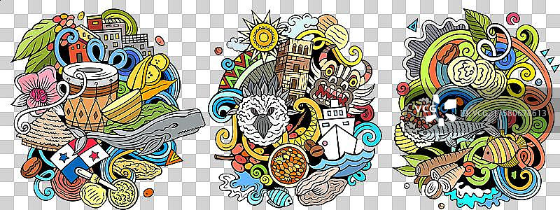 巴拿马卡通涂鸦设计套装图片素材