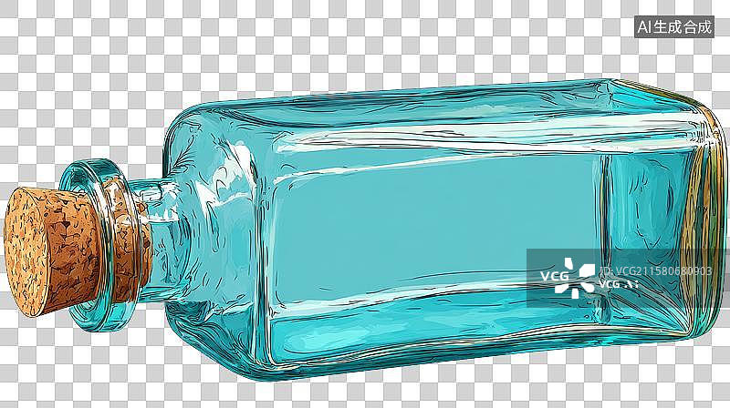 【AI数字艺术】蓝色玻璃瓶，配木塞图片素材