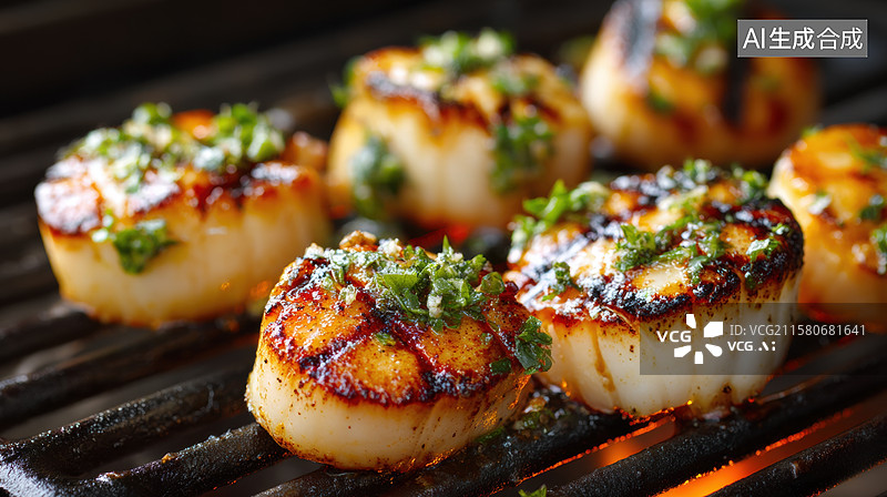 【AI数字艺术】烤制的扇贝配香草图片素材