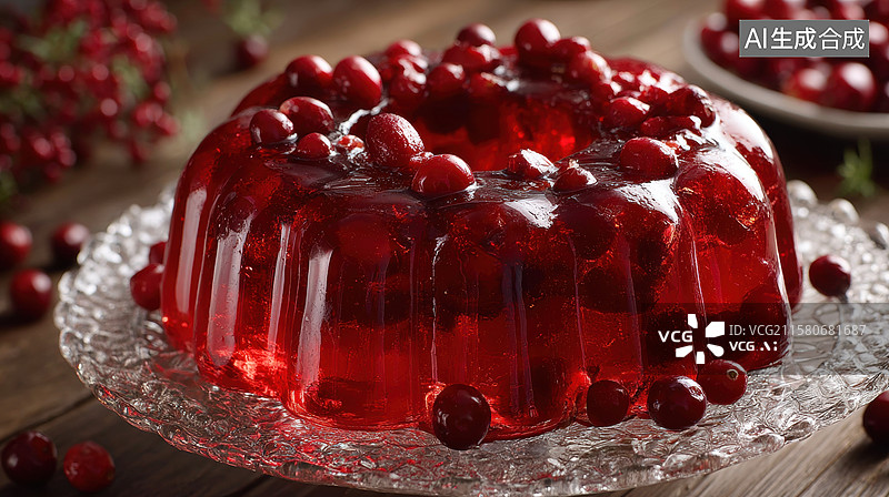 【AI数字艺术】鲜红蔓越莓果冻，点缀蔓越莓图片素材