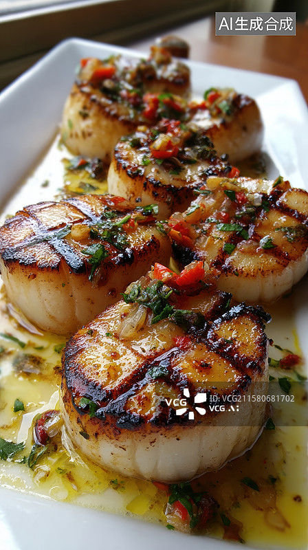 【AI数字艺术】煎制扇贝配香草酱图片素材