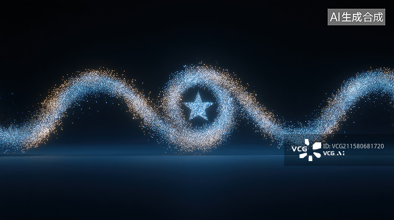 【AI数字艺术】蓝色光带环绕星星的抽象图案图片素材