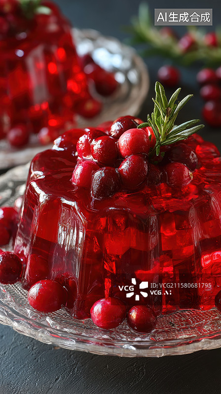 【AI数字艺术】红色果冻配蔓越莓装饰图片素材