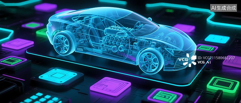 【AI数字艺术】未来科技汽车的数字化展示图片素材