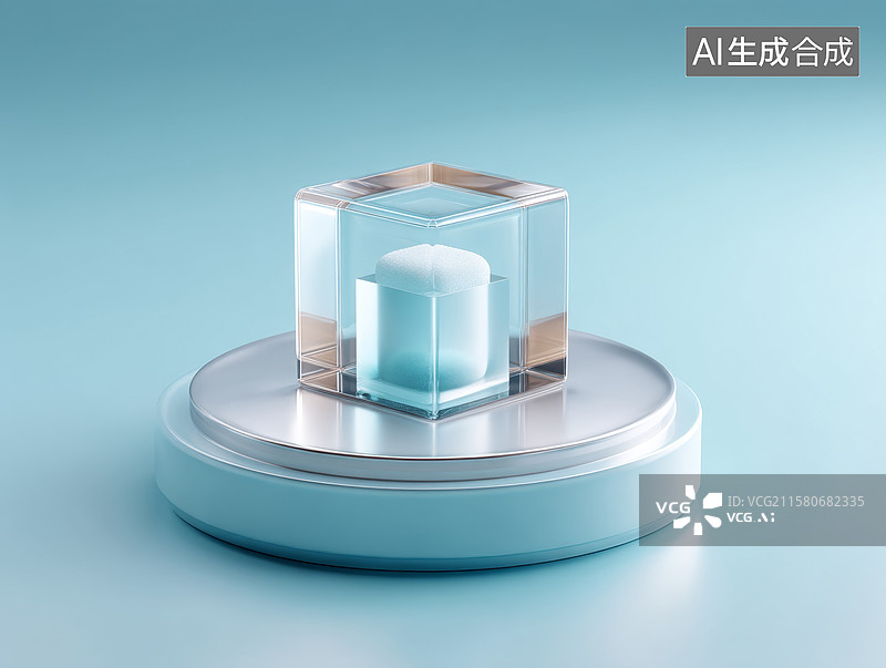 【AI数字艺术】透明立方体展示台图片素材